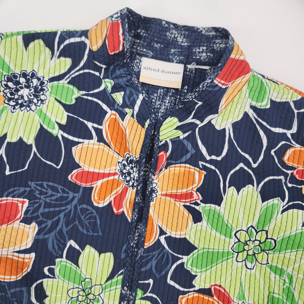 Alfred Dunner Womens‎ Colorful Quilted Floral Jacket Size XL Open Front Casual